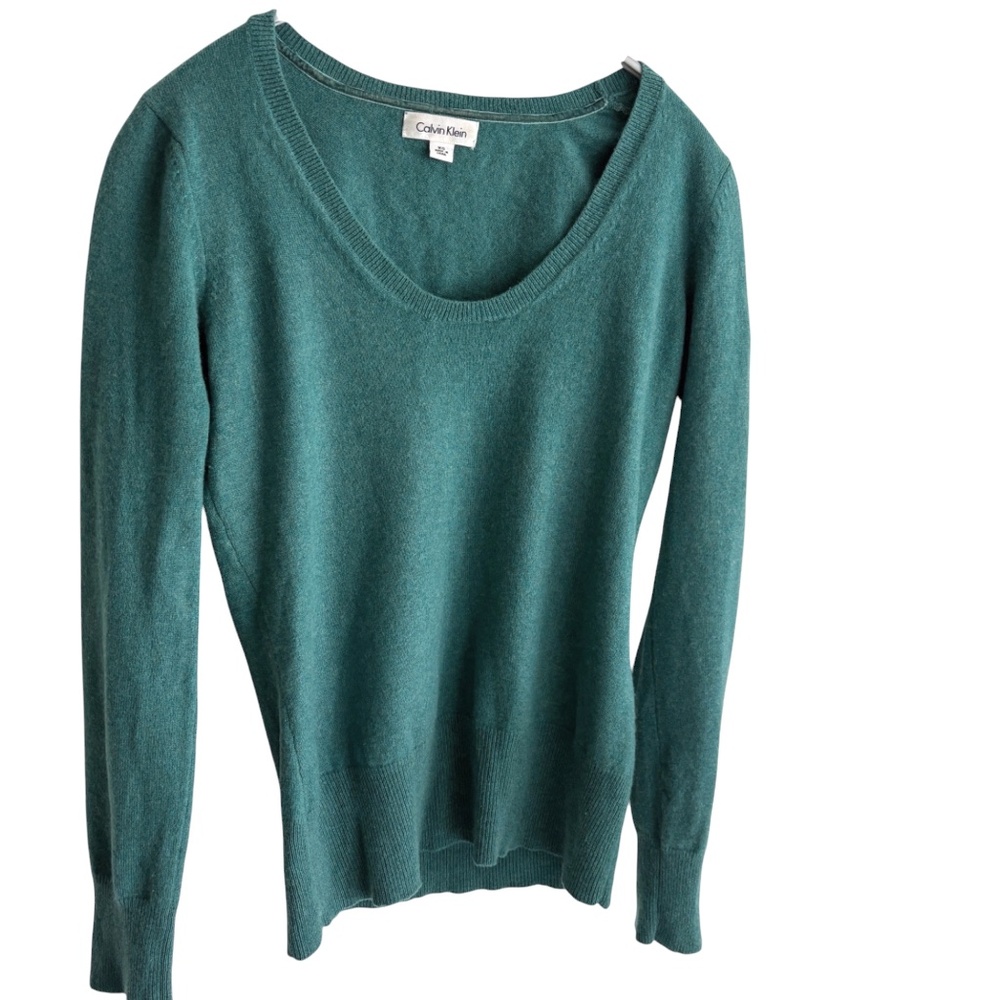 Cashmere Calvin Klein teal pullover scoop neck sweater XS